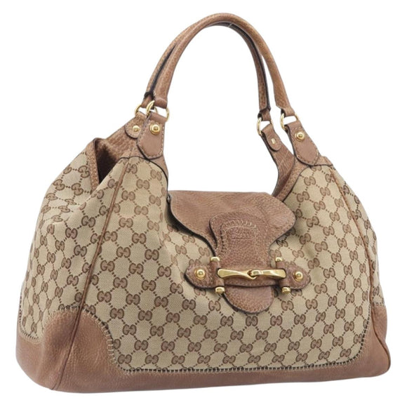 GUCCI GG Canvas Horsebit Hand Bag Beige Gold Tone 223958 Auth 211056V