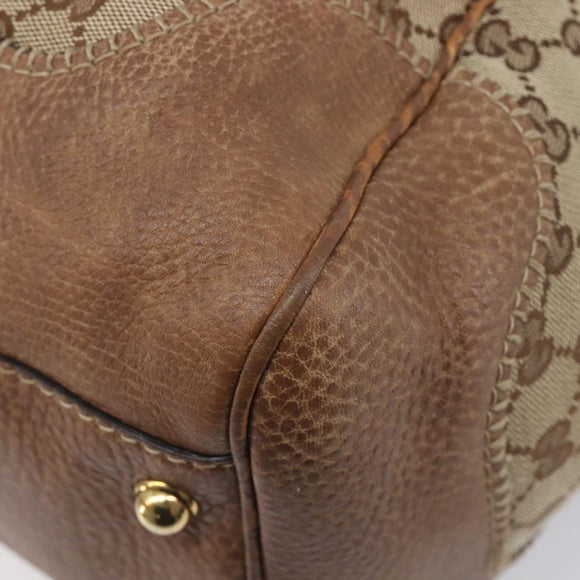GUCCI GG Canvas Horsebit Hand Bag Beige Gold Tone 223958 Auth 211056V