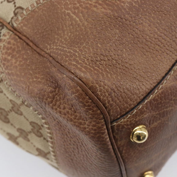 GUCCI GG Canvas Horsebit Hand Bag Beige Gold Tone 223958 Auth 211056V