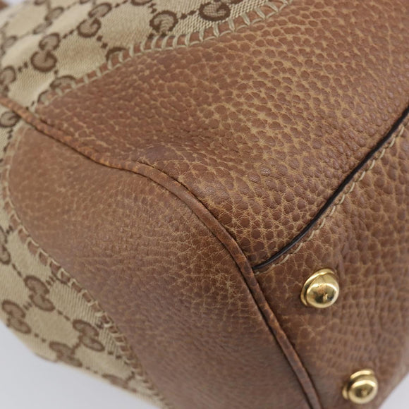GUCCI GG Canvas Horsebit Hand Bag Beige Gold Tone 223958 Auth 211056V