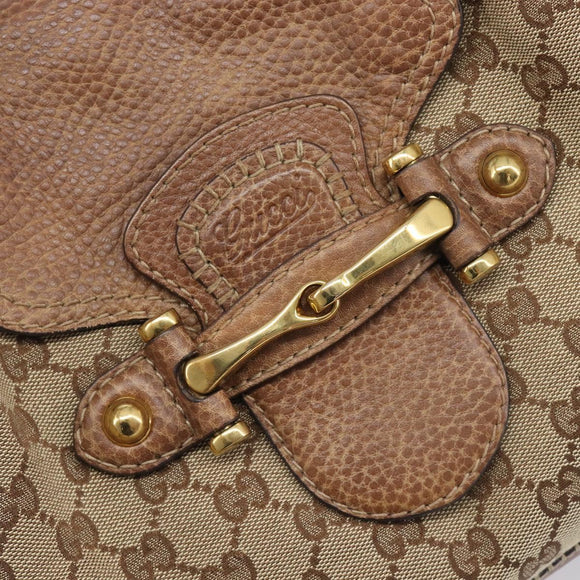 GUCCI GG Canvas Horsebit Hand Bag Beige Gold Tone 223958 Auth 211056V