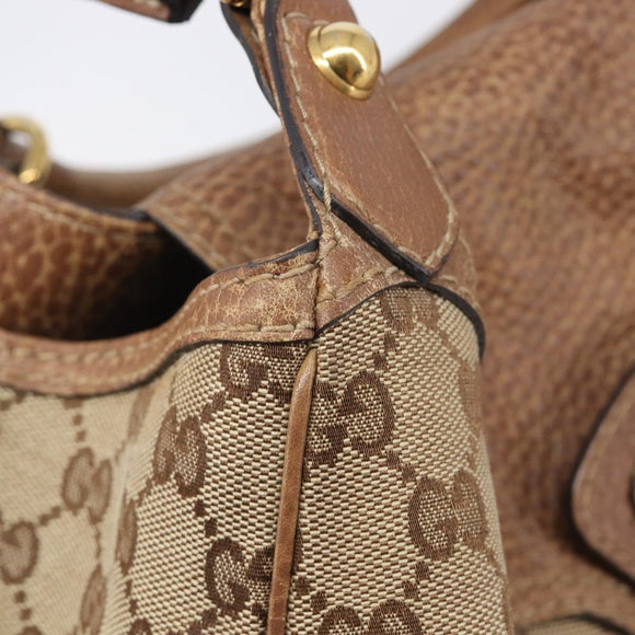 GUCCI GG Canvas Horsebit Hand Bag Beige Gold Tone 223958 Auth 211056V