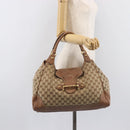 GUCCI GG Canvas Horsebit Hand Bag Beige Gold Tone 223958 Auth 211056V-25
