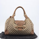 GUCCI GG Canvas Horsebit Hand Bag Beige Gold Tone 223958 Auth 211056V-26