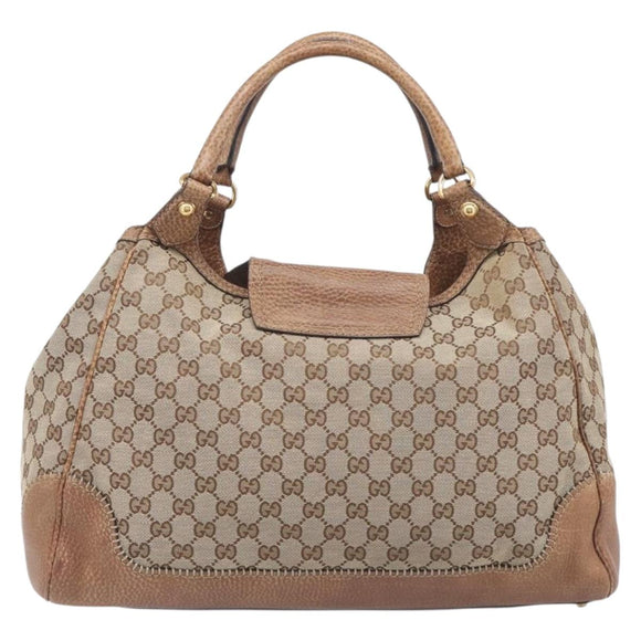 GUCCI GG Canvas Horsebit Hand Bag Beige Gold Tone 223958 Auth 211056V
