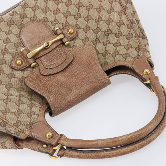 GUCCI GG Canvas Horsebit Hand Bag Beige Gold Tone 223958 Auth 211056V