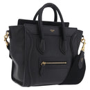 CELINE Luggage Nano Shopper Hand Bag Leather 2way Black Gold Tone Auth 211063M-1