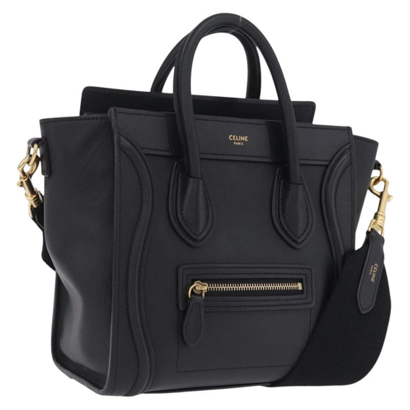 CELINE Luggage Nano Shopper Hand Bag Leather 2way Black Gold Tone Auth 211063M