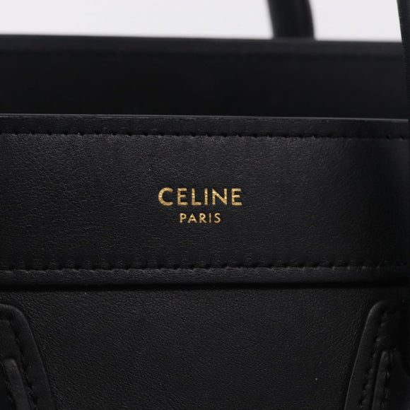 CELINE Luggage Nano Shopper Hand Bag Leather 2way Black Gold Tone Auth 211063M