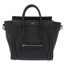 CELINE Luggage Nano Shopper Hand Bag Leather 2way Black Gold Tone Auth 211063M-2
