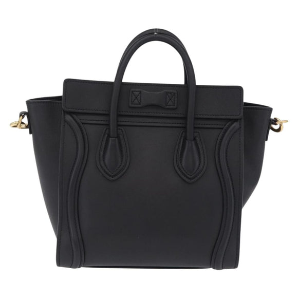 CELINE Luggage Nano Shopper Hand Bag Leather 2way Black Gold Tone Auth 211063M