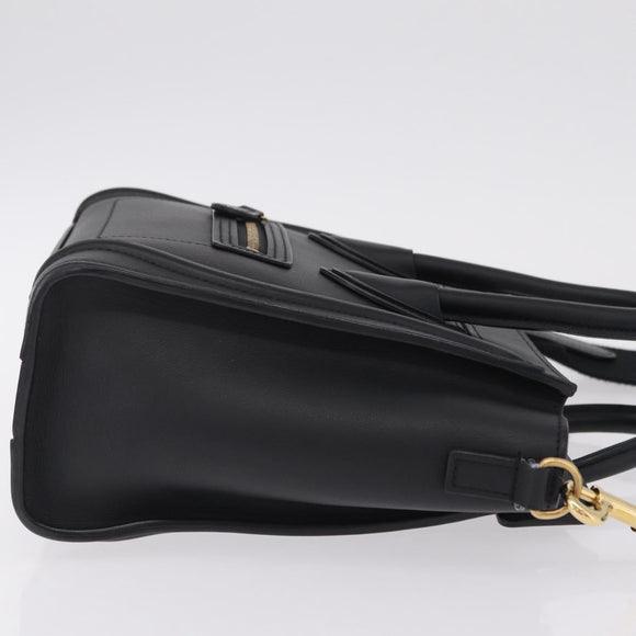 CELINE Luggage Nano Shopper Hand Bag Leather 2way Black Gold Tone Auth 211063M