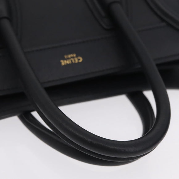 CELINE Luggage Nano Shopper Hand Bag Leather 2way Black Gold Tone Auth 211063M