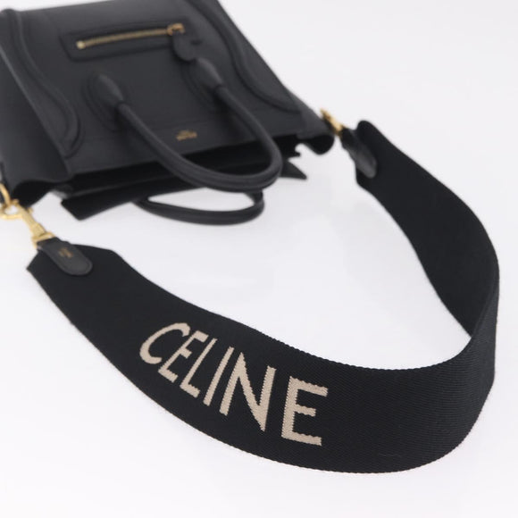 CELINE Luggage Nano Shopper Hand Bag Leather 2way Black Gold Tone Auth 211063M