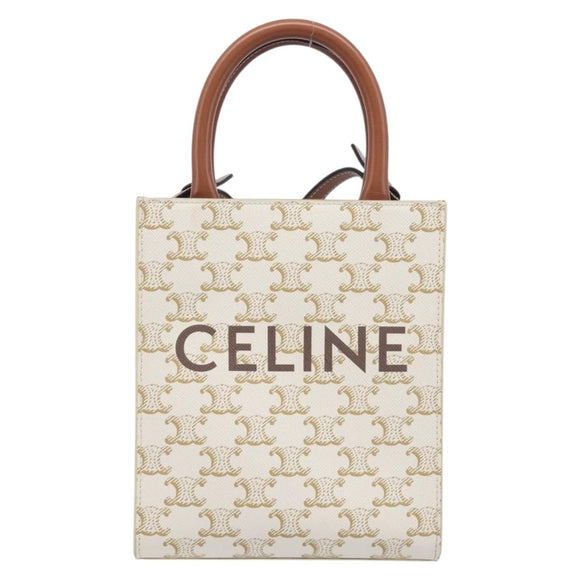 CELINE Triomphe Mini Vertical Cabas Hand Bag PVC 2way Ivory Gold Auth 211067V