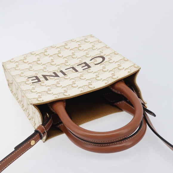 CELINE Triomphe Mini Vertical Cabas Hand Bag PVC 2way Ivory Gold Auth 211067V