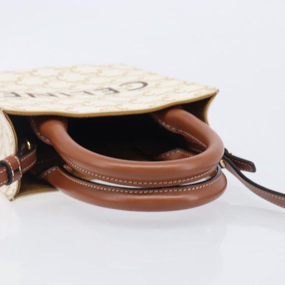 CELINE Triomphe Mini Vertical Cabas Hand Bag PVC 2way Ivory Gold Auth 211067V