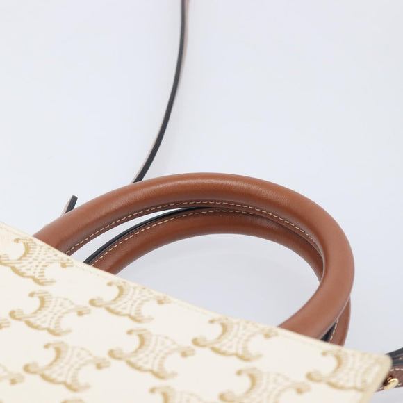 CELINE Triomphe Mini Vertical Cabas Hand Bag PVC 2way Ivory Gold Auth 211067V