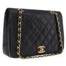 CHANEL Matelasse Chain Shoulder Bag Lamb Skin Black Gold Tone CC Auth 211072V-1