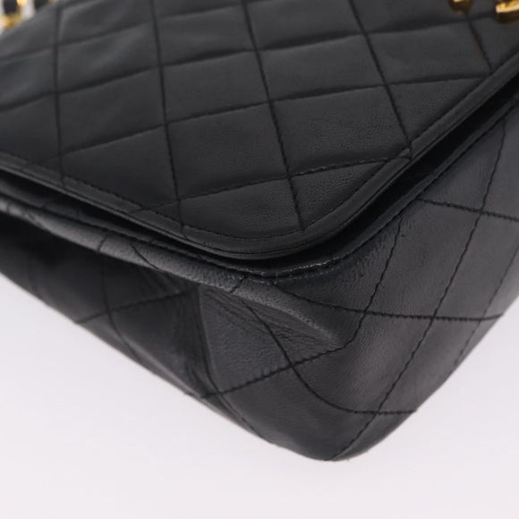 CHANEL Matelasse Chain Shoulder Bag Lamb Skin Black Gold Tone CC Auth 211072V