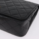 CHANEL Matelasse Chain Shoulder Bag Lamb Skin Black Gold Tone CC Auth 211072V-11