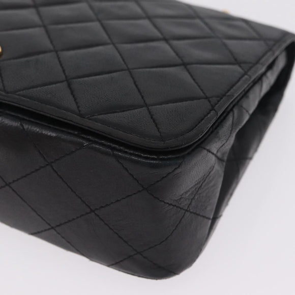 CHANEL Matelasse Chain Shoulder Bag Lamb Skin Black Gold Tone CC Auth 211072V