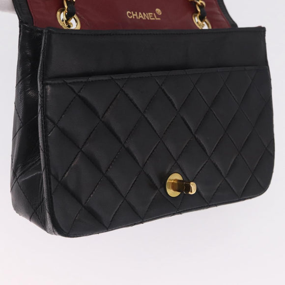 CHANEL Matelasse Chain Shoulder Bag Lamb Skin Black Gold Tone CC Auth 211072V