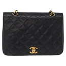 CHANEL Matelasse Chain Shoulder Bag Lamb Skin Black Gold Tone CC Auth 211072V-2