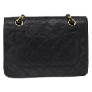 CHANEL Matelasse Chain Shoulder Bag Lamb Skin Black Gold Tone CC Auth 211072V-3