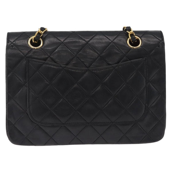 CHANEL Matelasse Chain Shoulder Bag Lamb Skin Black Gold Tone CC Auth 211072V
