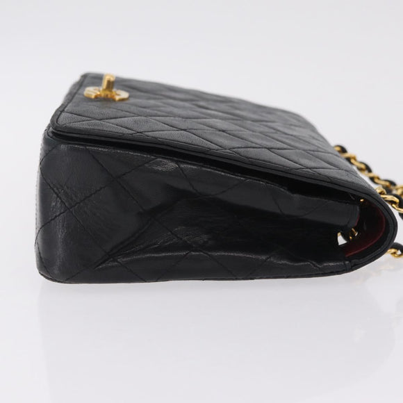 CHANEL Matelasse Chain Shoulder Bag Lamb Skin Black Gold Tone CC Auth 211072V