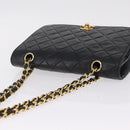 CHANEL Matelasse Chain Shoulder Bag Lamb Skin Black Gold Tone CC Auth 211072V-6