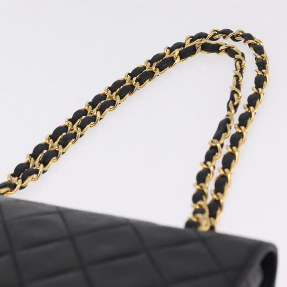 CHANEL Matelasse Chain Shoulder Bag Lamb Skin Black Gold Tone CC Auth 211072V