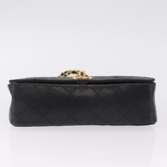 CHANEL Matelasse Chain Shoulder Bag Lamb Skin Black Gold Tone CC Auth 211072V