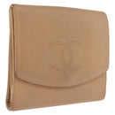 CHANEL Wallet Caviar Skin Beige CC Auth 211073-1