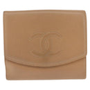 CHANEL Wallet Caviar Skin Beige CC Auth 211073-2