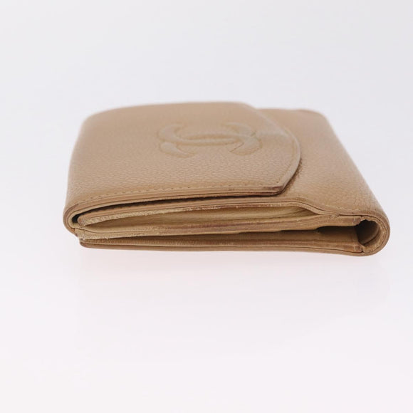 CHANEL Wallet Caviar Skin Beige CC Auth 211073