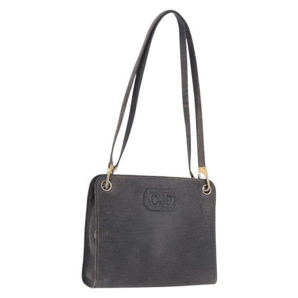 Christian Dior Shoulder Bag Leather Navy Gold Tone Auth 211098