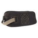 LOEWE Clutch Bag Leather Dark Brown Silver Auth 211101-1
