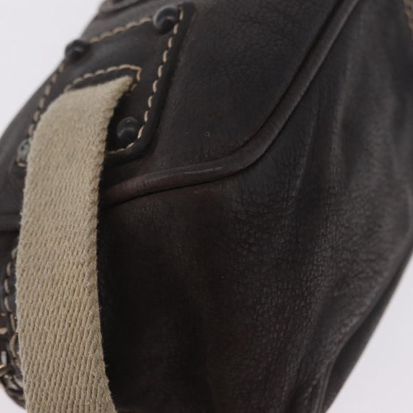 LOEWE Clutch Bag Leather Dark Brown Silver Auth 211101
