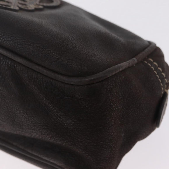 LOEWE Clutch Bag Leather Dark Brown Silver Auth 211101