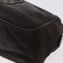 LOEWE Clutch Bag Leather Dark Brown Silver Auth 211101-14