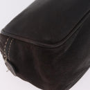 LOEWE Clutch Bag Leather Dark Brown Silver Auth 211101-12