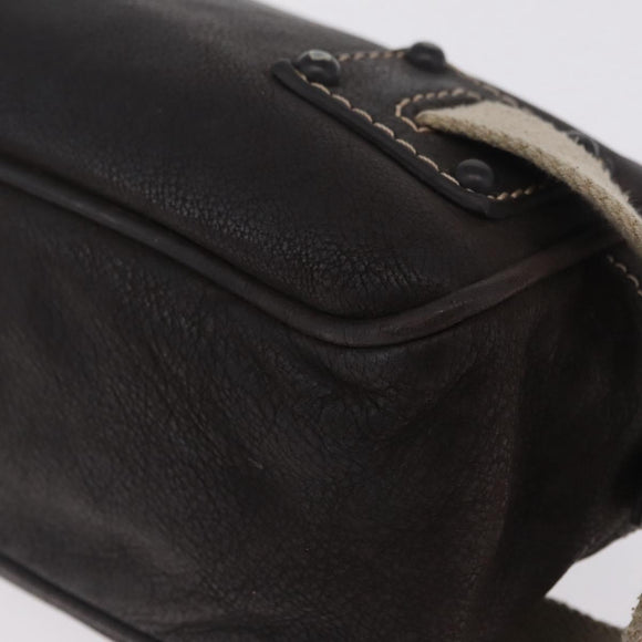 LOEWE Clutch Bag Leather Dark Brown Silver Auth 211101