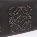 LOEWE Clutch Bag Leather Dark Brown Silver Auth 211101-15