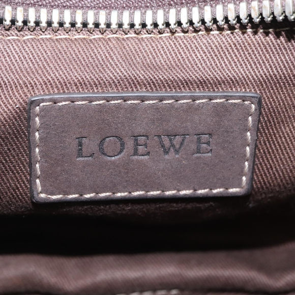 LOEWE Clutch Bag Leather Dark Brown Silver Auth 211101