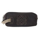 LOEWE Clutch Bag Leather Dark Brown Silver Auth 211101-2