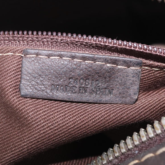 LOEWE Clutch Bag Leather Dark Brown Silver Auth 211101