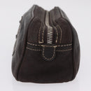 LOEWE Clutch Bag Leather Dark Brown Silver Auth 211101-4