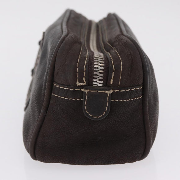 LOEWE Clutch Bag Leather Dark Brown Silver Auth 211101